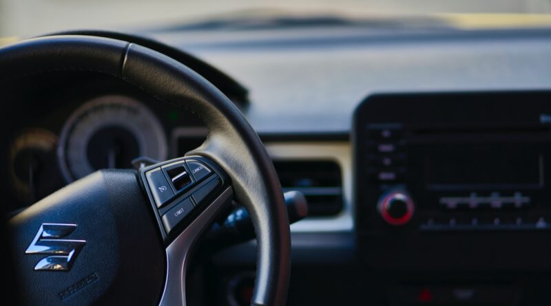 black steering wheel in car