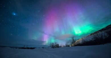 northern lights over snow-capped mountian